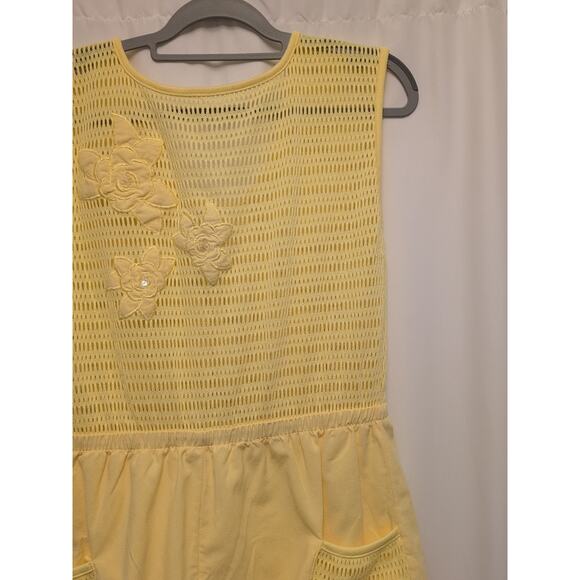 80s womens vtg L here's a hug yellow shorts jumper floral accent - Picture 4 of 13